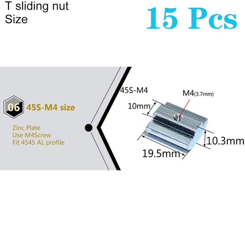 SDY 15pcs 4545 Series Sliding T Nuts Metric M4 Thread Slide in Hammer Head T-Nut for Standard 10mm T-Slot Aluminum Extrusion Profile （4545 Series M4） - Image 2